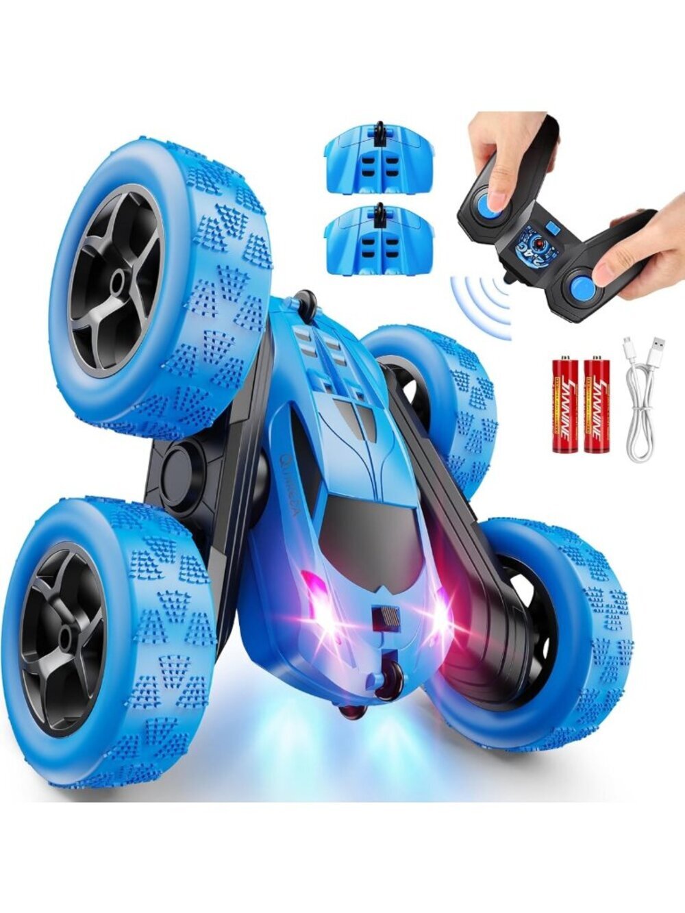 4WD Remote Control Stunt Car for Kids 6-12, LED Lights, 360° Flips, USB-C